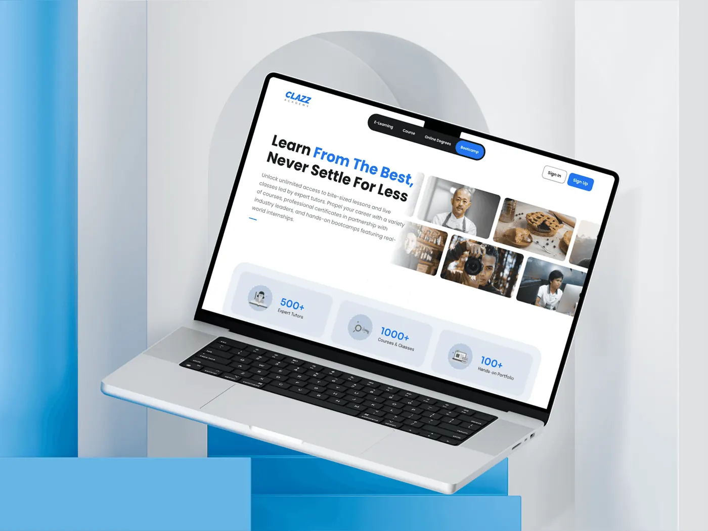 Clazz e-learning website shown on a laptop